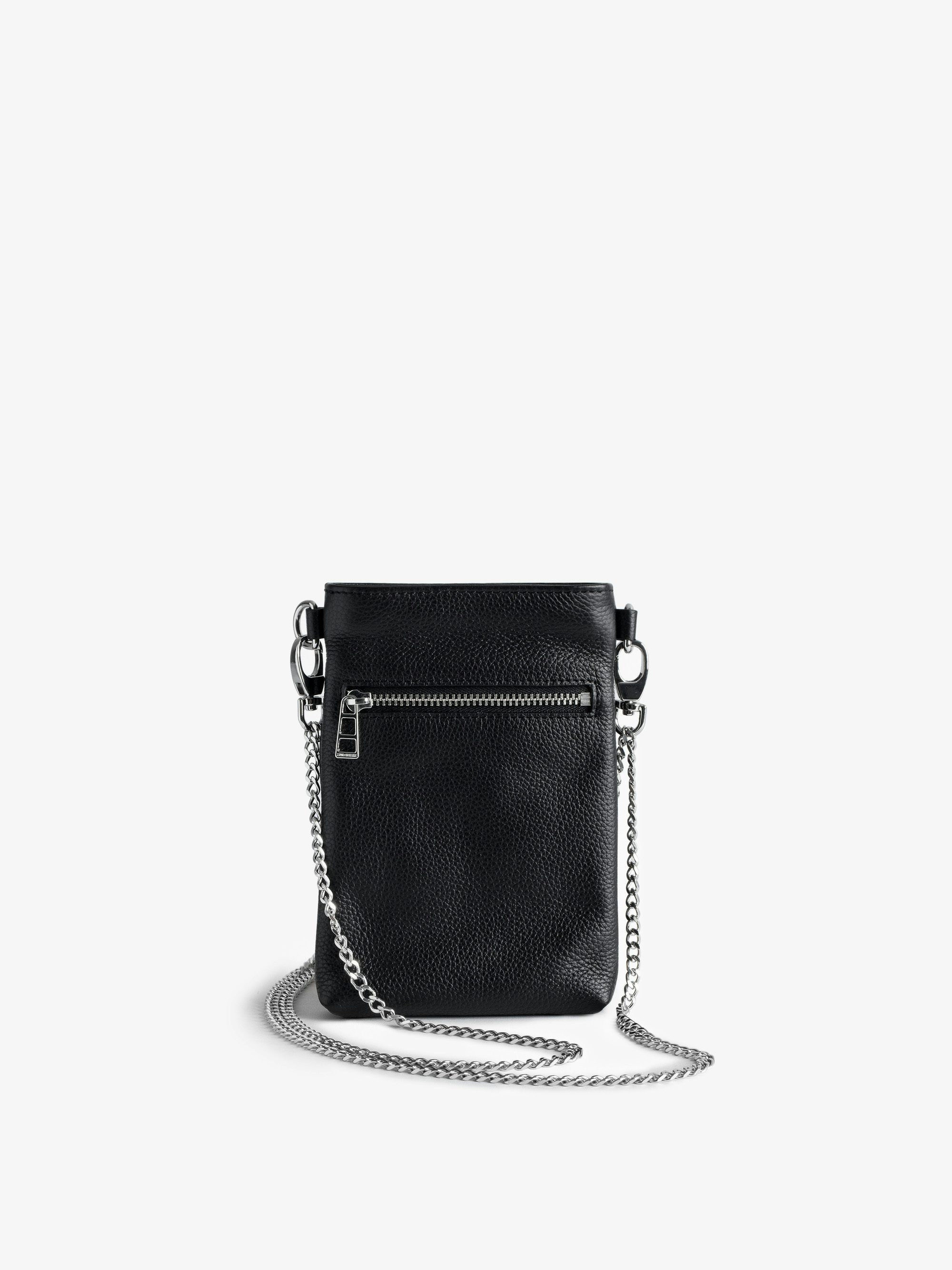 Phone Pochette Pouch Rock - Leather phone case clutch with chains and wing signature.